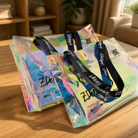 Sac à main en PVC laser irisé, logo personnalisé, sac fourre-tout transparent imperméable, pochette de shopping réutilisable pour la promotion de produits