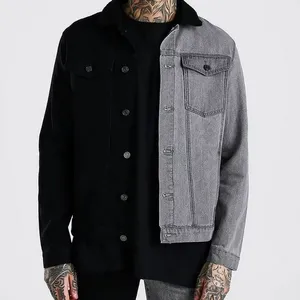 2021New Contrast color Regular Fit Contrast Denim Jacket With Borg Collar Winter Casual Men Drop Shoulder Thin Jacket for men