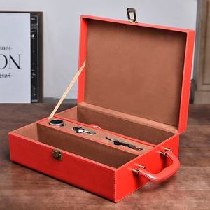 Fabricante al por mayor de lujo personalizado <span class=keywords><strong>2</strong></span> botellas de embalaje de marca famosa caja de vino tinto de cuero Pu con asa y accesorios para vino - Product Image 6
