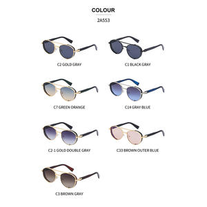 Gafas de Sol Unisex Estilo Steampunk, Montura Completa de Metal, Doble Puente, Lentes de PC con Protección UV400 Clase 2, Color Gris Azul Dorado C14 C2 1 WF 2A553 - Product Image 5