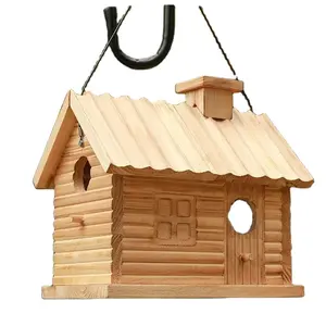 Natural Wooden Bird Hut Clearance 2 Hole Bluebird Finch Cardinals Hanging Birdhouse For Garden Viewing