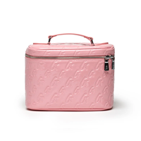 Sac de toilette en cuir PU rose gaufré de luxe avec logo personnalisé, grande capacité, sac de maquillage de voyage avec poche intérieure zippée