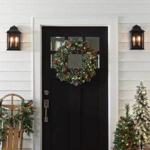 LINGKAI 2027 Ghirlanda Natalizia Artificiale Preilluminata da 50cm con Pigne e Bacche per Decorazione <span class=keywords><strong>Porta</strong></span> e Finestra - Product Image 4