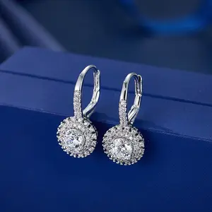 Luxurious Fashion Brass Hoop Earrings with Zircon Customized Brand Women's Classic Hook Earrings for Wedding and Party