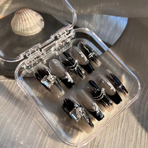 Cercueil court fait à la main ongles artificiels faits à la main presse sur les ongles <span class=keywords><strong>faux</strong></span> 3D acrylique DesignRhinestone luxe Long cercueil - Product Image 5