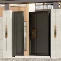 Porte d'entrée double battante de luxe sur mesure en or brossé ondulé avec poignée à clavier à motif clé grecque pour villa et maison