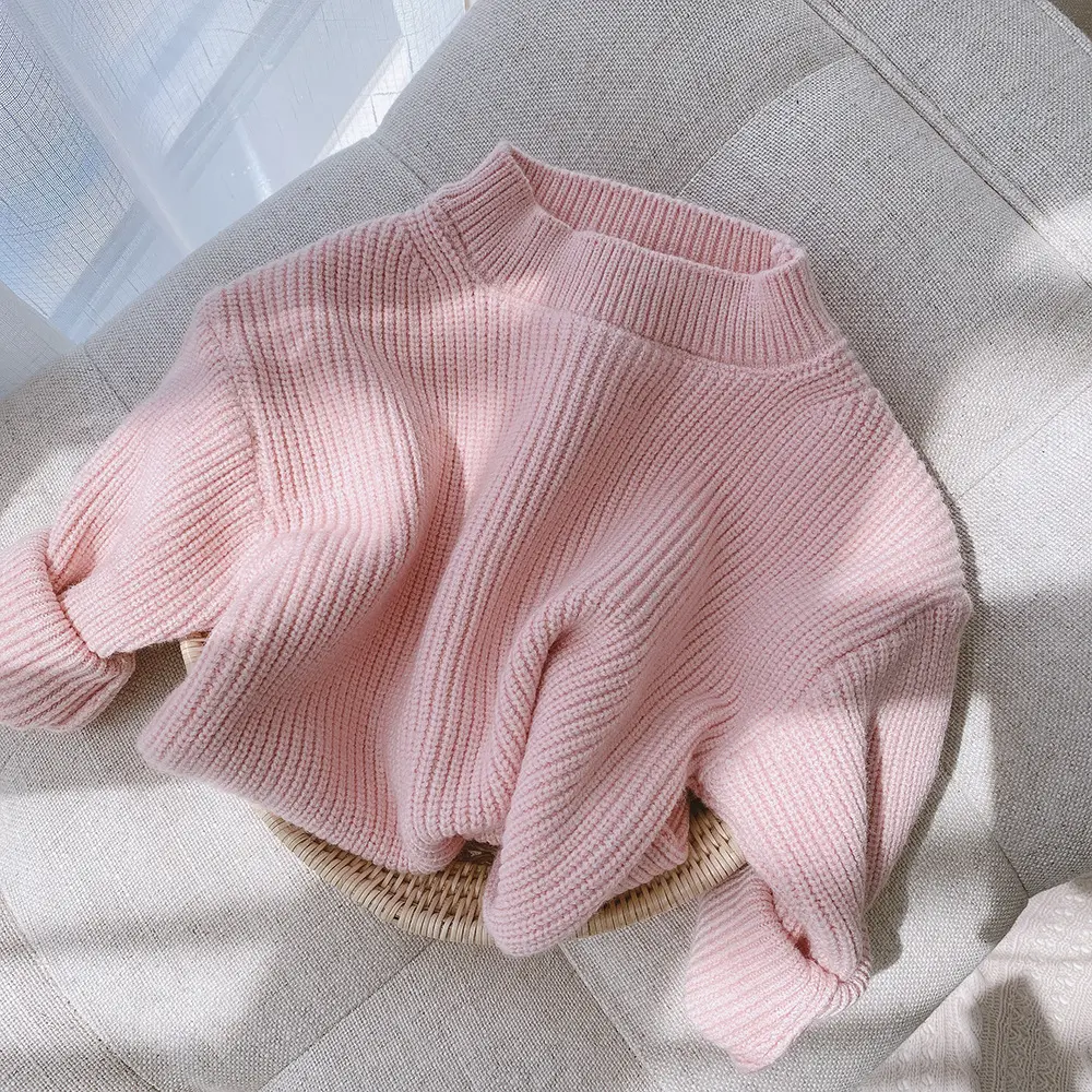 0-6 Years Baby Girls Clothes Thick Sweater Solid Color Warm Pullover Knitted Sweater For Kids