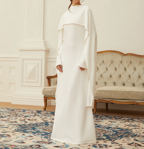 화이트 펄 트림 숄 디테일 맥시 드레스 우아한 진주 장식 케이프 슬리브 이브닝 드레스 2026 EID 아바야 여성 무슬림 드레스 - Product Image 3