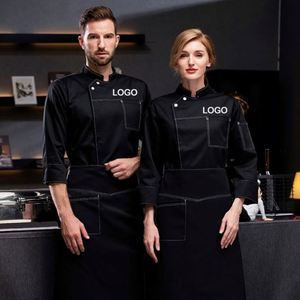 Nouvelles tenues de travail de cuisine unisexes, vestes de chef noires à manches longues, uniforme de restaurant, veste de chef - Product Image 1