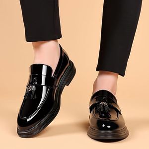 Chaussures habillées et décontractées pour hommes, Oxfords noirs, formelles, en PU, semelle souple, fermeture à bouton, élégantes pour mariage et marié - Product Image 3