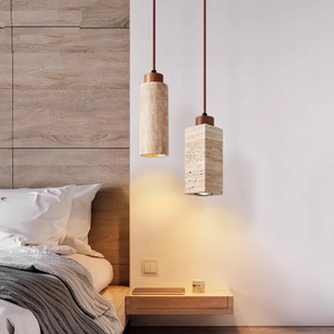 Lámpara Colgante Rectangular de Travertino Estilo Japonés Wabi Sabi, LED E27, para Dormitorio, Mesita de Noche - Product Image 1