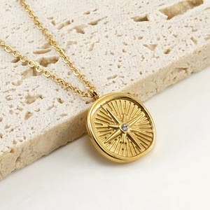 Luxury Style 18K Gold PVD Plated Stainless Steel Vintage Eight Pointed Star Crystal Pendant Necklace for Women - Product Image 2