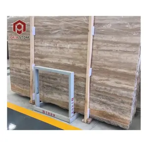 Hot sales Wood Grain brown coffee travertine marble slab for indoor wall floor design