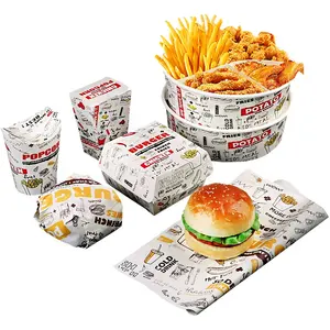 Pabrik Kustom Food Grade Takeaway Kotak Makan Siang Hamburger Grosir Wadah Kertas Kraft Kemasan Kotak Burger