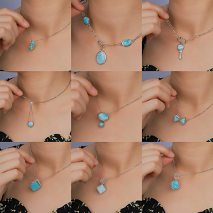 Splendida Collana in Argento Sterling <span class=keywords><strong>925</strong></span> con Larimar Naturale e Diamante, Bellezza Azzurra Semplicemente Incantevole che Scintilla - Product Image 5