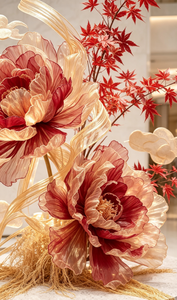 Y-011 Installation florale géante de luxe en organza artificiel, pivoine et érable, pour la décoration de hall d'hôtel - Product Image 3