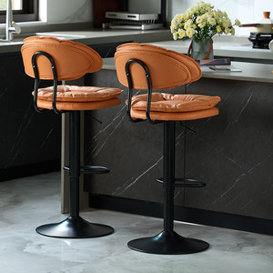 LingTuo Bar Stool Adjustable Height Metal Frame Orange And Gray For Home And Commercial Use - Product Image 2