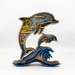 Uionen - Adornos de Madera Tallada con Forma de Delfín, Estilo Oceánico, Decoraciones para el Hogar y la Oficina - Product Image 1