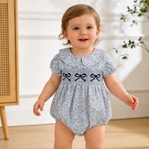 Vêtements pour bébé personnalisés à smocks, tenue florale pour bébé, smocks en coton, marque privée OEM ODM, barboteuse d'été à manches courtes pour bébé - Product Image 2