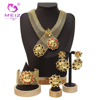MEIZI BIJOUX Dubai Plaqué Or Grand Bracelet Bague Boucles D'oreilles Ensemble de Bijoux pour Femmes 4 Pièces Cadeau de Banquet de Mariage