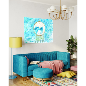 Cuadro de arte en papel de acuarela con caballo azul costero para decoración de pared en hoteles boutique y espacios de vida. - Product Image 5