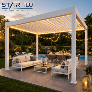 Fabricante de <span class=keywords><strong>Pérgolas</strong></span> de Aluminio Personalizadas, Suministro Directo, Pérgola para Patio Exterior con Techo de Láminas y Puerta de Vidrio - Product Image 2