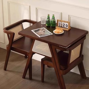 Muebles de cafetería, sillas de madera maciza, juego de mesa de comedor cuadrada, balcón de ratán para exteriores, mesa de té pequeña y sillas para restaurante - Product Image 4