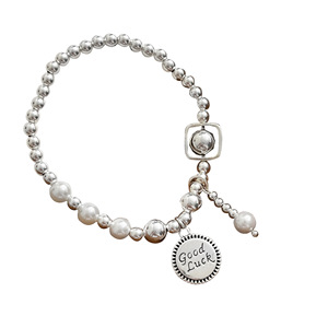Bracelet élastique en argent Sterling S925 pour femmes, style coréen, porte-bonheur, à porter au quotidien - Product Image 5