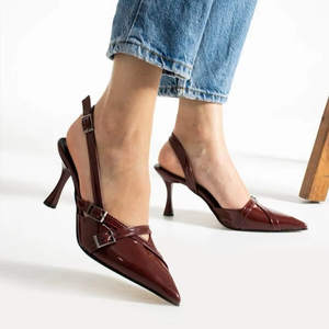 รองเท้าส้นสูงผู้หญิง หนังแก้วสีดำ สายรัดคู่ ประดับหัวเข็มขัด ไซส์ 36-40 ผลิตในตุรกี - Product Image 1