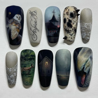 Lot de 30 faux ongles à presser en ABS, style gothique sombre premium, motif hibou d'Halloween, pour salon de manucure, réutilisables