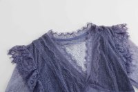 Gaun renda putih musim panas musim semi untuk wanita mode Runway leher-v lengan penuh bordir bunga tembus pandang ramping elegan