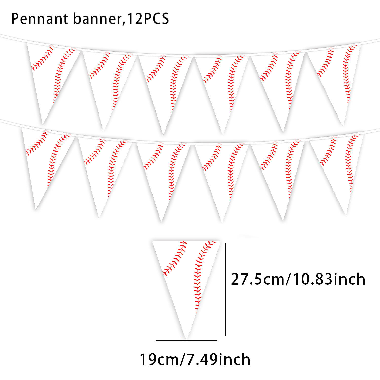 12 banderines triangulares - béisbol blanco