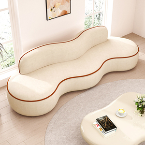 Sofá Curvo de Tela Estilo Nórdico Color Crema, Sofá de Recepción para Tienda de Ropa y Salón de Belleza, Área de Descanso, Sofá de 3 Plazas con Forma Especial - Product Image 3