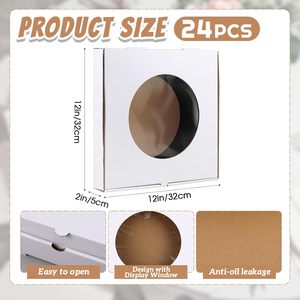 Boîtes à pizza ondulées avec fenêtre transparente, contenants carrés blancs à emporter pour la cuisson, récipients jetables pour la présentation des aliments - Product Image 3