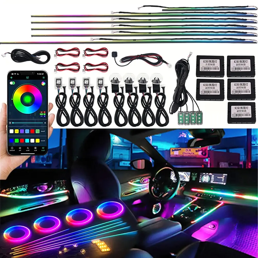 Yobis 6 10 14 18 In 1 Led Symfonie Streamer Auto Omgevingslicht Interieur Rgb 64 Neon Acryl Strip Decoratie Sfeer Lamp 12V