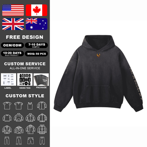 เสื้อฮู้ดดี้ KingSen OEM ปักโลโก้ ผู้ชาย ผ้าฝ้าย 100% ระบายอากาศได้ดี เป็นมิตรกับสิ่งแวดล้อม สไตล์วินเทจ ฮิปฮอป ทรงโอเวอร์ไซส์ สีซีดแบบซันเฟด - Product Image 2
