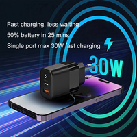 Chargeur GaN 30W personnalisé pour l'UE, double port A+C, charge rapide PD, adaptateur mural portable certifié CE pour écouteurs et appareil photo