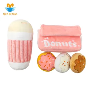 Squeaky Pet Toys Chew Dog Toys Cute Latte and Donuts Dog Plush Toys