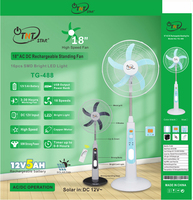 Ventilateur solaire à télécommande LED pour la maison, 18 pouces, hôtels, ventilateur sur pied rechargeable pour la maison