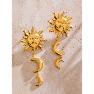 Jinyou 303 bán hàng trực tuyến cổ điển không gây dị ứng Mặt trời Mặt Trăng thép không gỉ 18K mạ vàng lớn thả dangle Bông tai cho món quà - Product Image 3