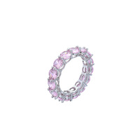 Bague pour femme en laiton avec zircon cubique, sertie de pierres rondes, style hip-hop bling-bling, rose