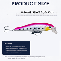8.5cm 9.2g Yüzen Minnow Balıkçılık Yemi 10 Renk Yapay Sert Yem Wobbler Üçlü Kancalı