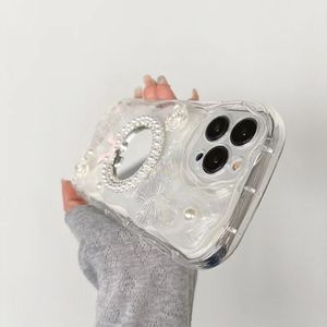 Funda de Teléfono con Espejo, Lazo de Mariposa y Perlas de Lujo <span class=keywords><strong>para</strong></span> <span class=keywords><strong>iPhone</strong></span> 11 12 13 14 15 16 Pro Max, Carcasa Trasera de Resina Epoxi <span class=keywords><strong>para</strong></span> <span class=keywords><strong>Mujer</strong></span> - Product Image 3