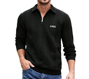 Suéter Masculino Personalizado com Logo, Gola Polo com Zíper, Tricô Texturizado, Manga Longa, Pulôver Casual para Negócios - Product Image 1