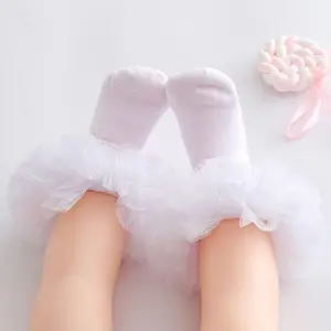 White organic cotton lace frilly little girls ankle socks Little Girls Toddler Organic Cotton Tutu Ruffle Ankle Socks For Kids