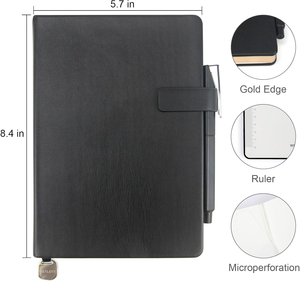 Cuaderno de Tapa Dura A5, Cuaderno de Cuero con Páginas con Bordes Dorados, 208 Páginas Rayadas, para Viajes y Escuela, Color Negro, para Mujeres/Hombres, con Correa - Product Image 2