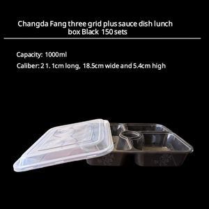 Boîtes alimentaires jetables pour micro-ondes, 3 compartiments, en PP, avec couvercle transparent, noires, pour emporter - Product Image 4