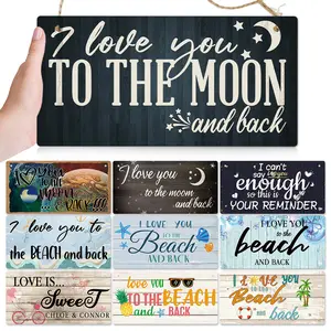 Putuo décor Plaque en bois signe amour Design I Love You To The Moon Plaque suspendue en bois Art décoration de la maison