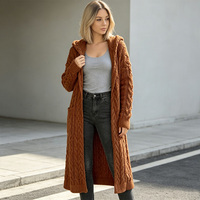 Damen Übergröße Einfarbiger Langarm-Kapuzenpullover Lässiger Gestrickter Hoodie Sweater Loser Pullover Mantel