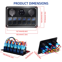 Panneau de commutateur à bascule LED 6 gang avec chargeur USB, voltmètre numérique et prise d'alimentation 12V pour bateau, voiture, marine, VR, VTT, UTV
